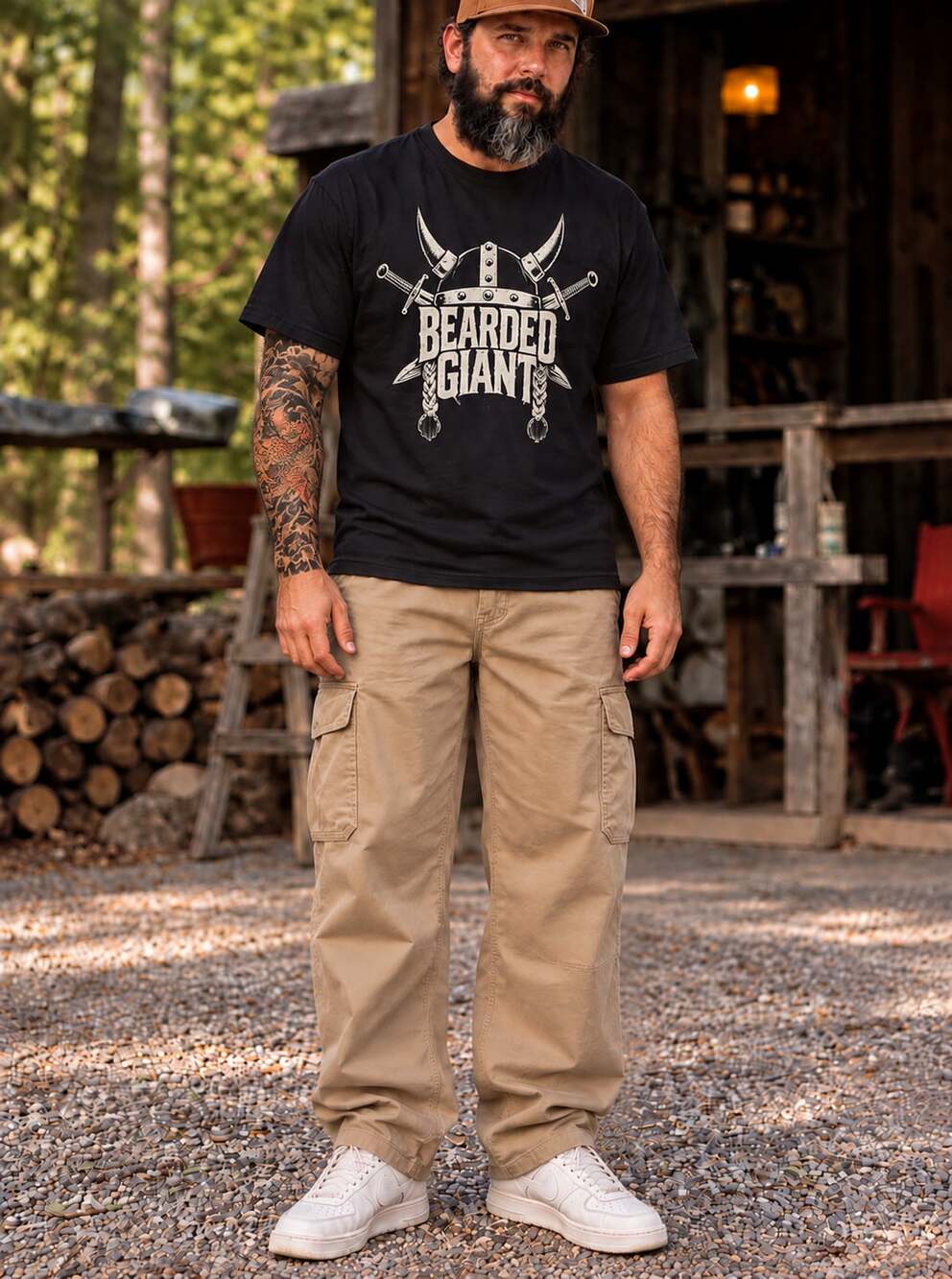 Gildan Bearded Giant Graphic T-Shirt Size XL Black Heavy Cotton